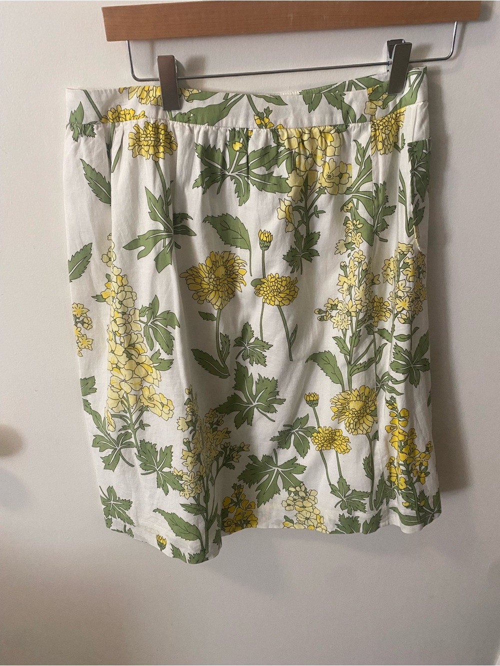 Elevenses Anthropologie white Midi Skirt with Yellow Floral & Green Leaf Print 2